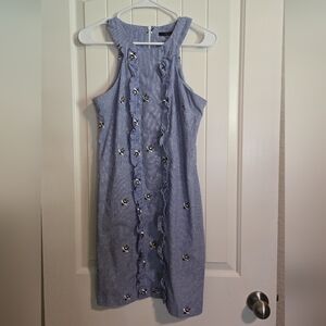 Trina Turk‎ Blue Striped Dress With Embroidered Bees